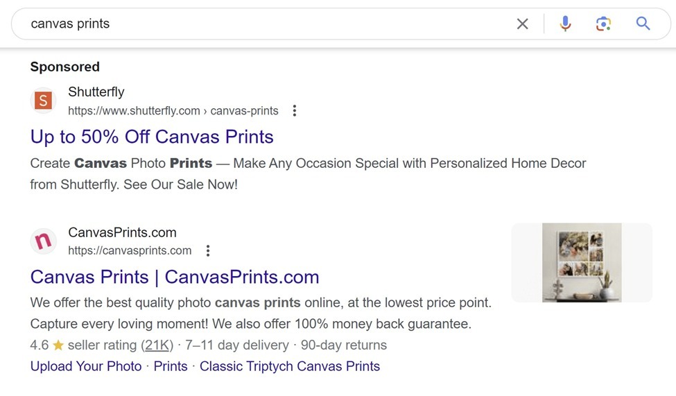 Canvas prints search results seo